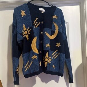 Navy and Yellow Hand Embroider Celestial Sweater